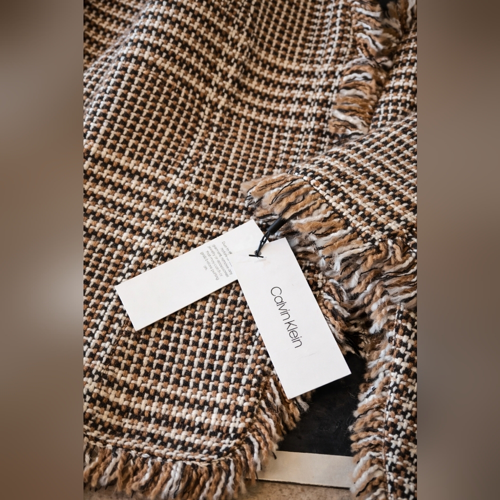 Calvin Klein Brown Tweed Fringe Jacket | Size 12 | Chic Textured Blazer NWT - Picture 5 of 6